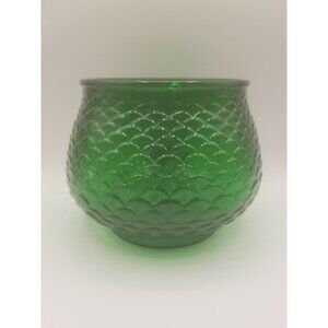 E O Brody USA Emerald Green Glass Planter Bowl Fish Scale Pattern G100 Vintage